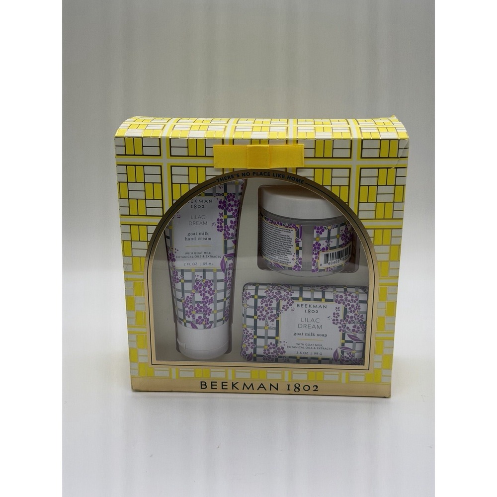 (3) Beekman 1802 Lilac Dream Goat Milk Hand Cream Body Cream & Bar Soap Travel